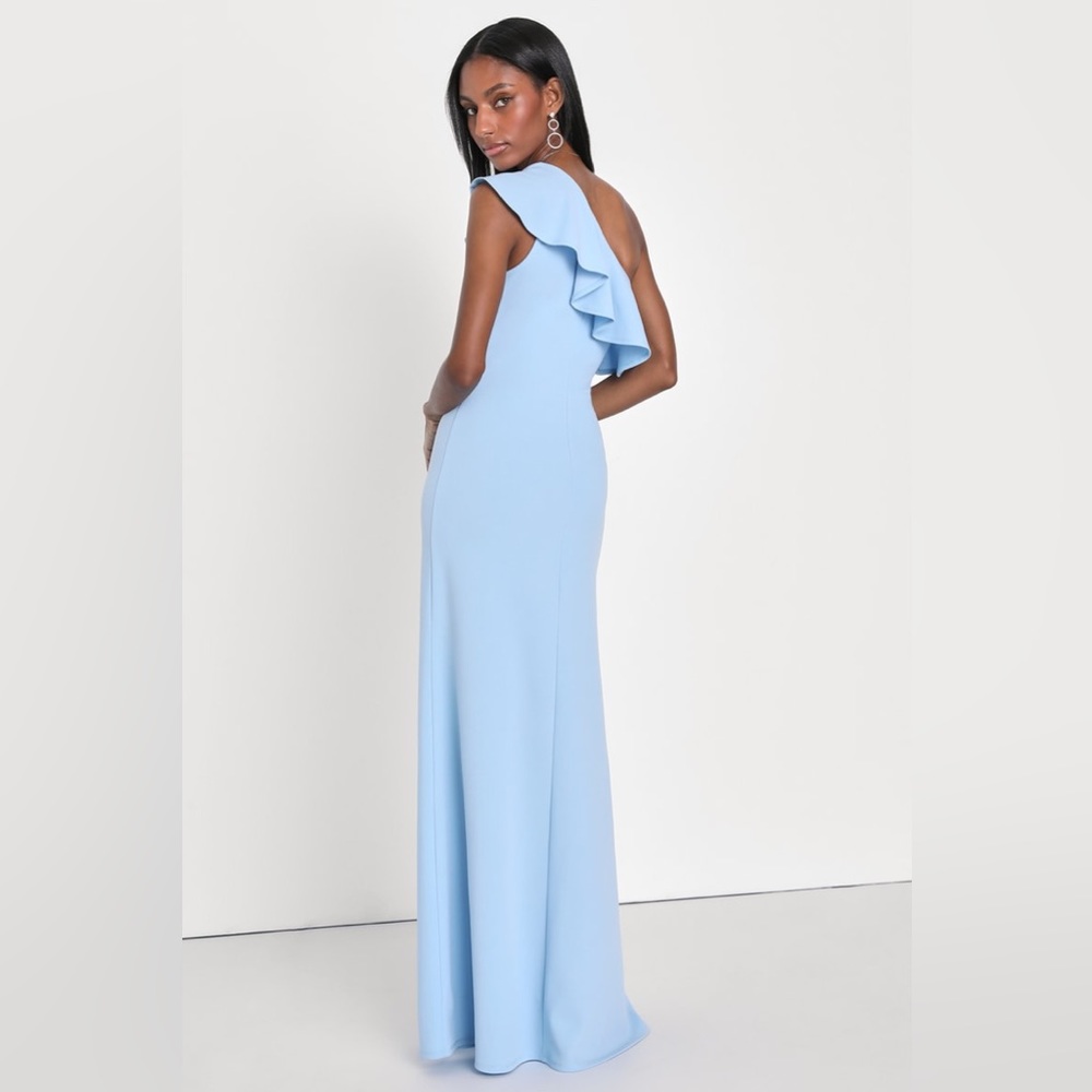 Lulu's Light Blue One-Shoulder Ruffle Gown - Picture 4 of 4